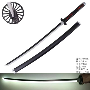 Demon Slayer - Tanjiro Kamado  Black Nichirin Display (Metal, Straight Blade) Katana with Light Up Blade