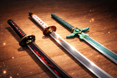 Three Anime Swords On Table