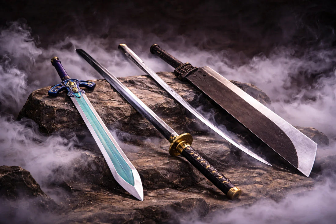 Four swords again a rock with  smoke