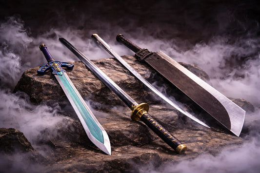 Four swords again a rock with  smoke