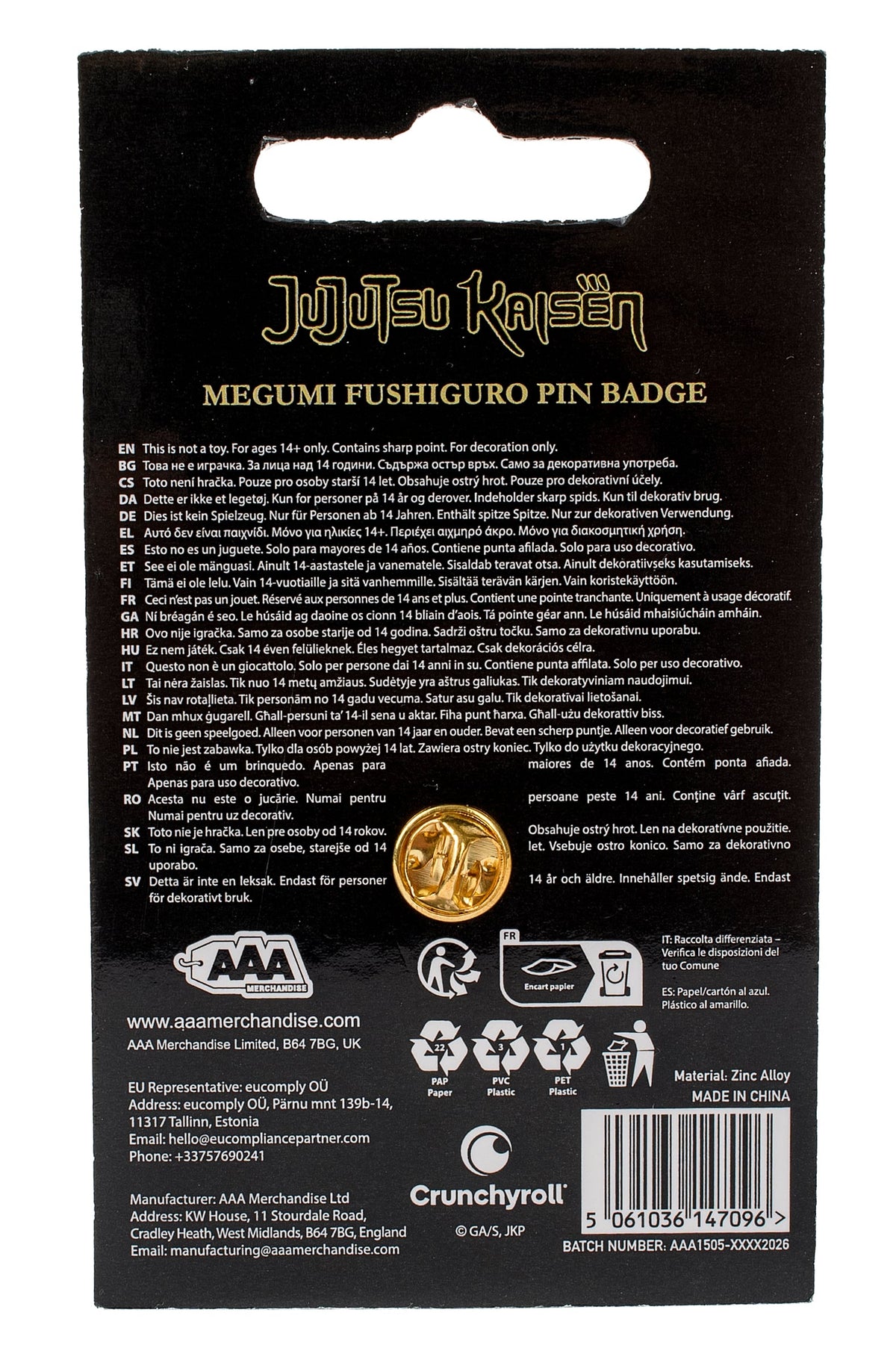 Jujutsu Kaisen: Megumi Fushiguro Icon Pin Badge
