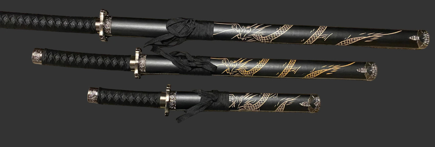Black Dragon Display (Straight) Katana Triple Set