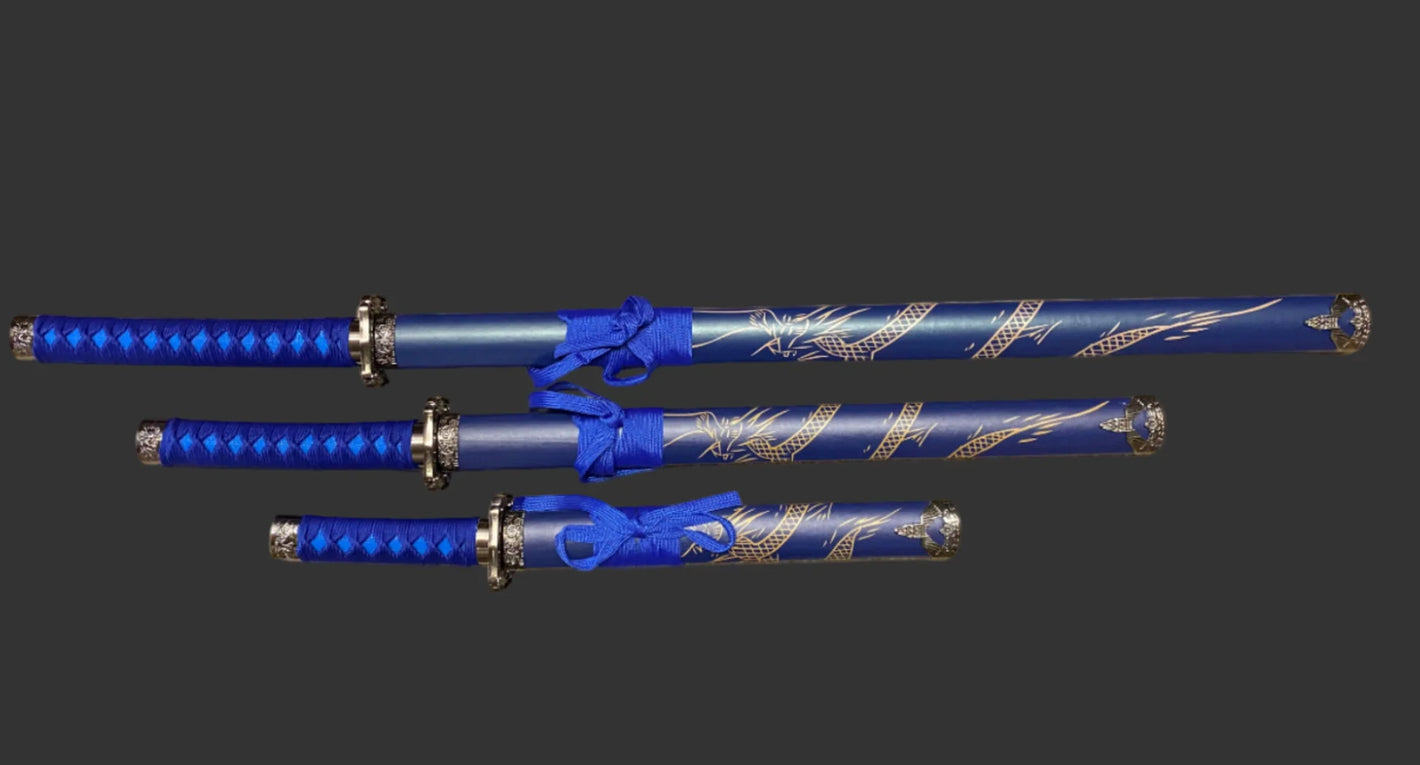 Blue Dragon Display (Straight) Katana Triple Set
