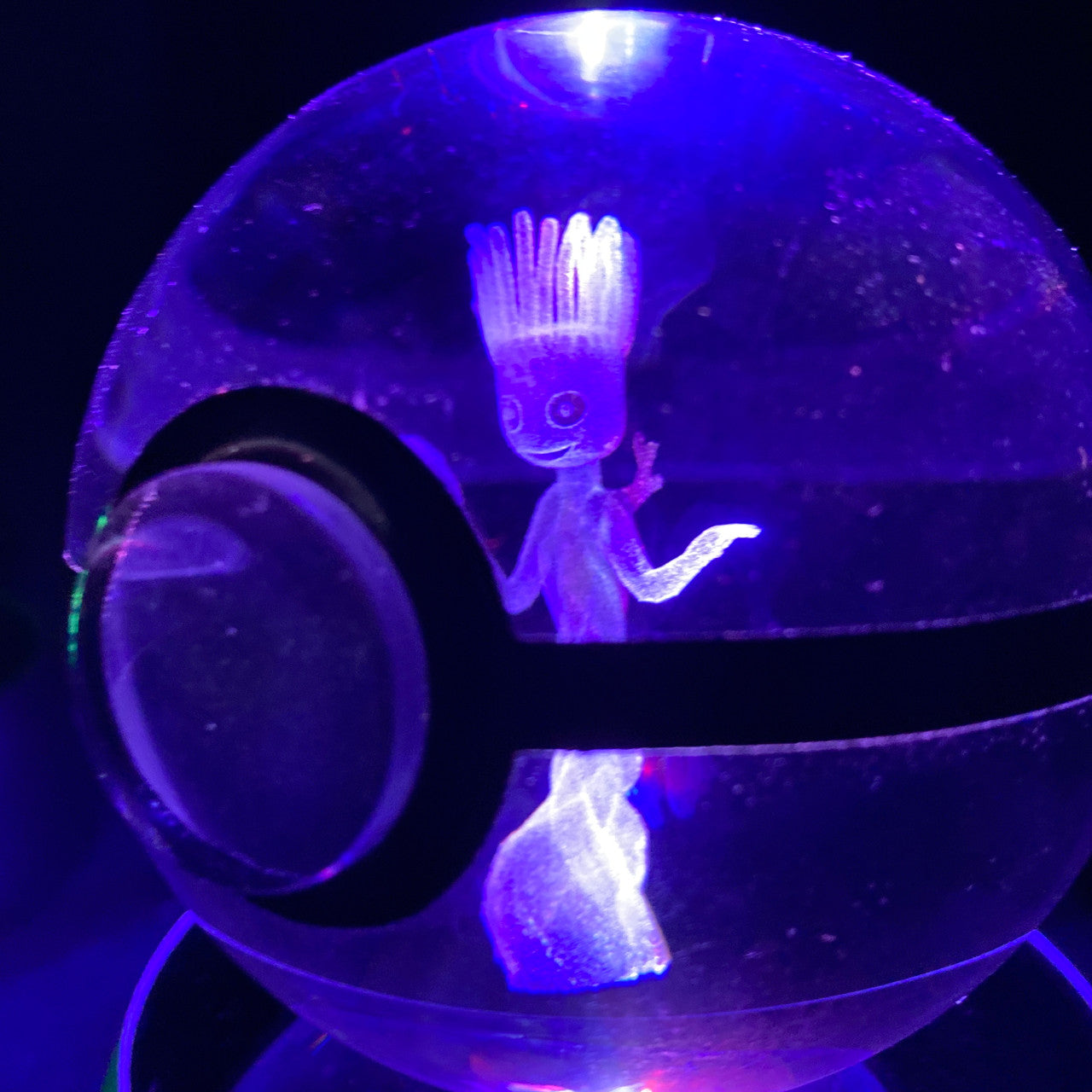 80Mm 3D Laser Engraved Glass Pokemon With Led Stand