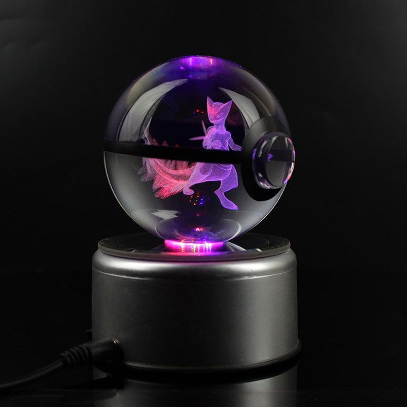 80Mm Laser Engraved Glass Pokemon Collectable (Rotating Stand)