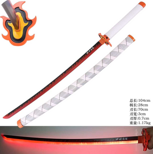 Demon Slayer - Tanjirou Rengoku  Nichirin Display (Metal, Straight Blade) Katana with Light Up Blade