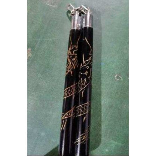 Nunchaku (Nunchuk) - Classic Dragon, Ribbed Grips (Wood)