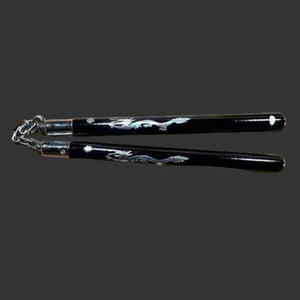 Nunchaku (Nunchuk) - Opal Dragon, Black, Ribbed Grips (Wood)