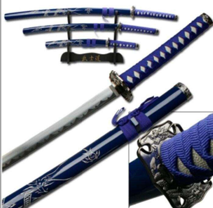 Blue Dragon Display (Straight) Katana Triple Set