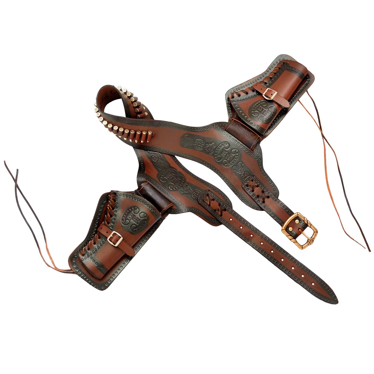 Genuine Leather Double Holster and Cartridge Belt For Two Revolvers