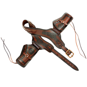 Genuine Leather Double Holster and Cartridge Belt For Two Revolvers