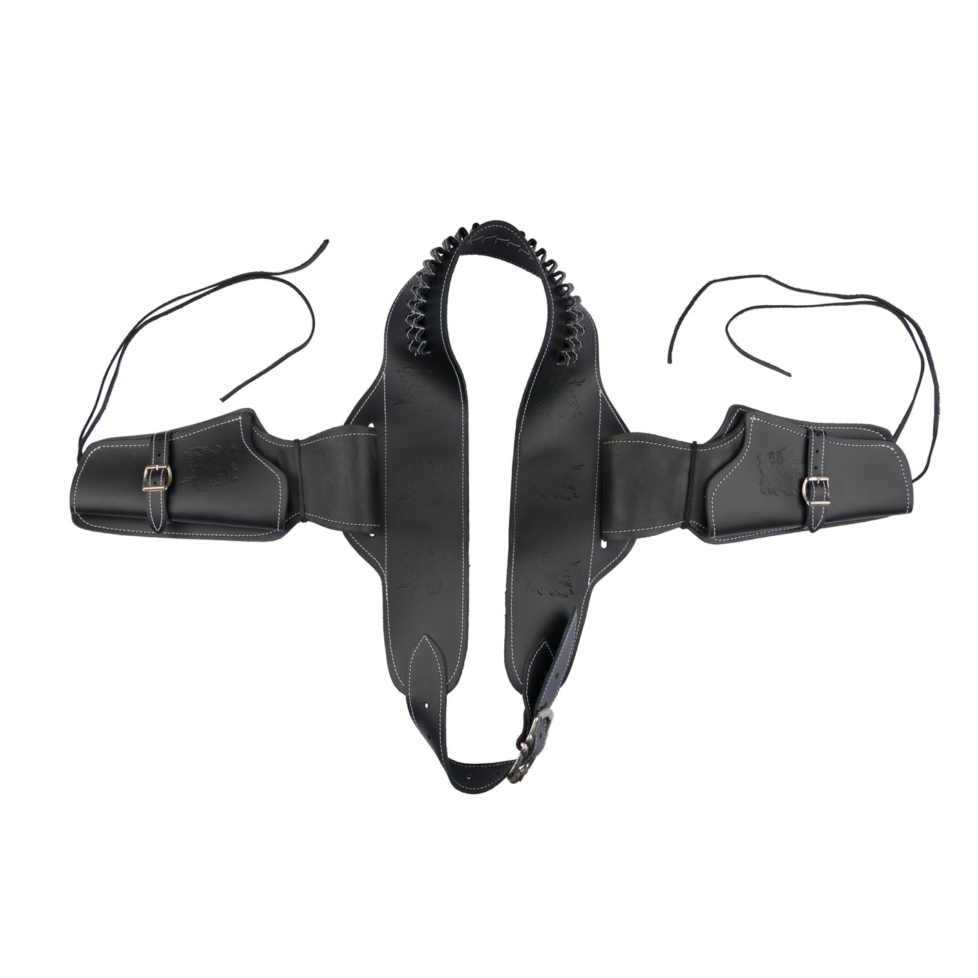 Genuine Black Leather Double Holster and Cartridge Belt For Two Revolvers