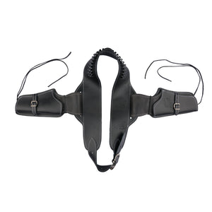 Genuine Black Leather Double Holster and Cartridge Belt For Two Revolvers