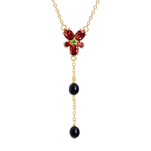 Harry Potter Hermione Red Crystal Necklace, Sterling Silver and Freshwater Pearl