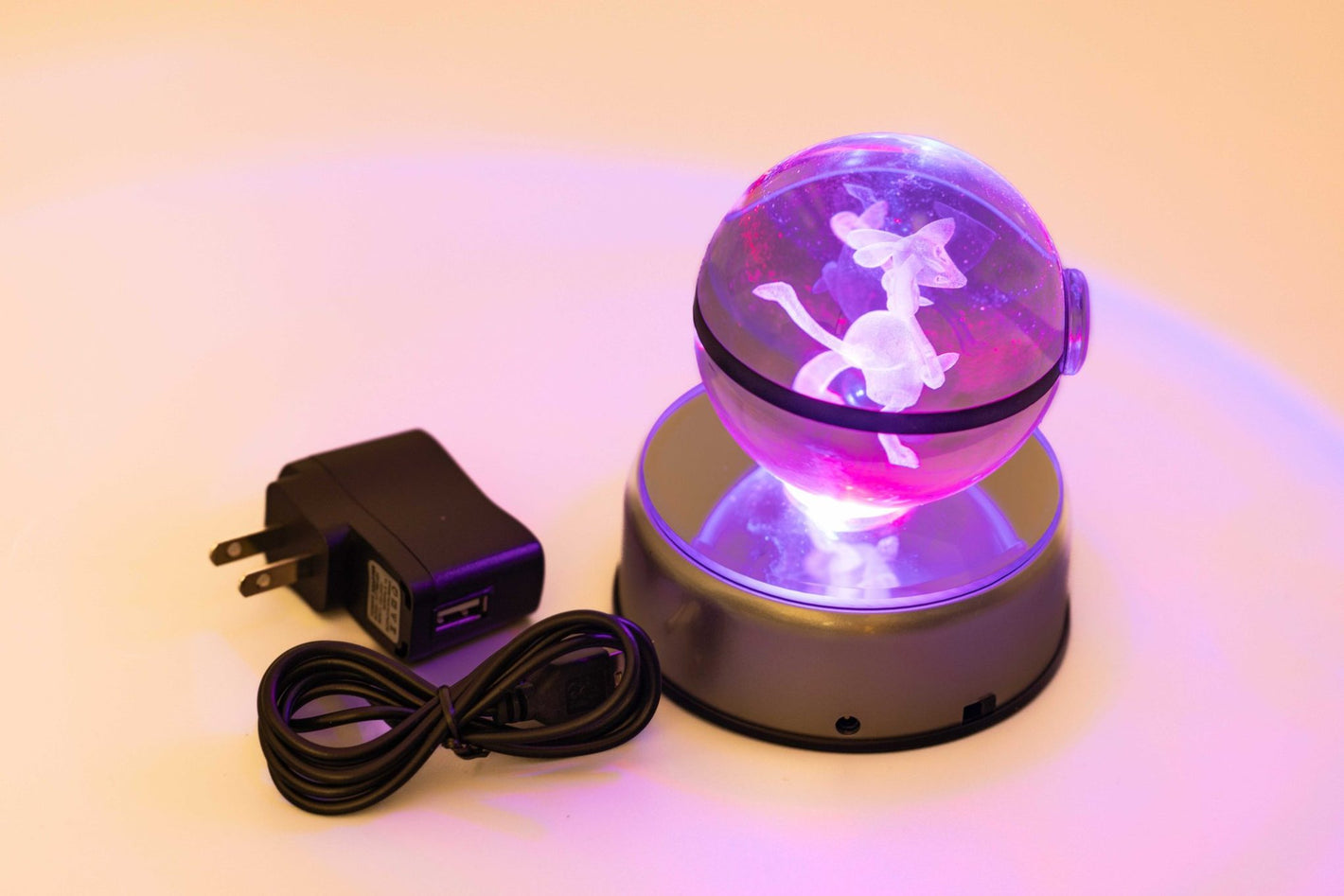 3D Large Laser Engraved Spinning Stand Crystal Ball – Colour-Changing LED Display