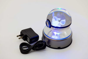 3D Large Laser Engraved Spinning Stand Crystal Ball – Colour-Changing LED Display