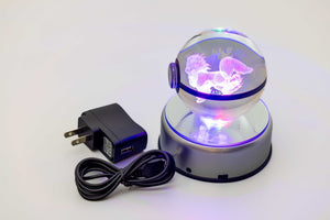 3D Large Laser Engraved Spinning Stand Crystal Ball – Colour-Changing LED Display
