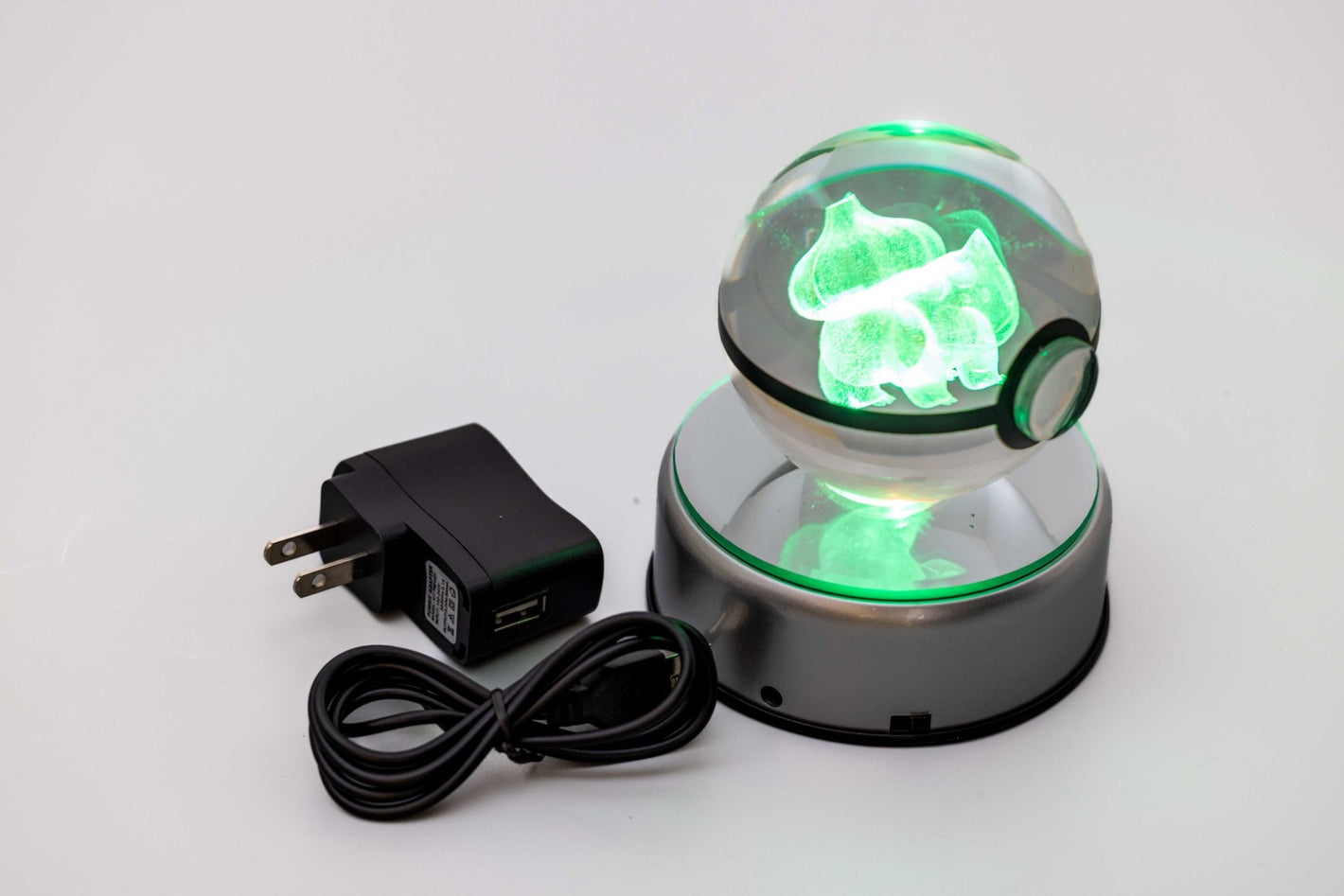 3D Large Laser Engraved Spinning Stand Crystal Ball – Colour-Changing LED Display