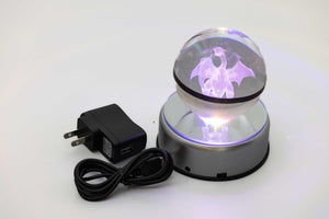 3D Large Laser Engraved Spinning Stand Crystal Ball – Colour-Changing LED Display
