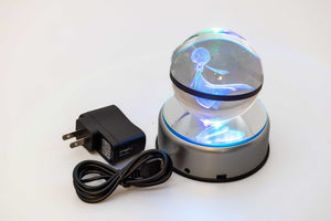 3D Large Laser Engraved Spinning Stand Crystal Ball – Colour-Changing LED Display