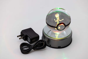 3D Large Laser Engraved Spinning Stand Crystal Ball – Colour-Changing LED Display