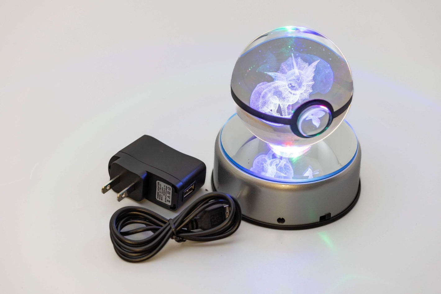 3D Large Laser Engraved Crystal Ball – Colour-Changing LED Display