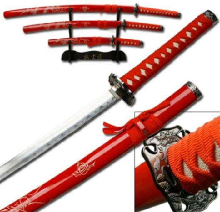 Red Dragon Display (Straight) Katana Triple Set