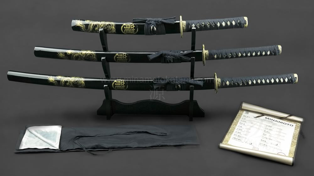 Righteous Dragon' Hand Forged 1095 Katana Triple Set