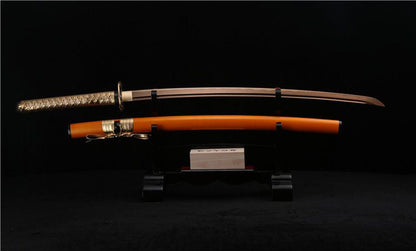 Shibui' 1095 Golden Damascus Steel Clay Tempered Katana