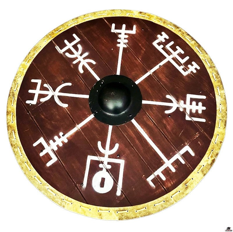 Vegvisir Viking Shield with Boss and Rawhide Edge