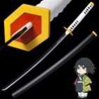 Demon Slayer - Giyu Tomioka Blue Nichirin (Red Tsuba) Display (Straight Blade) Katana