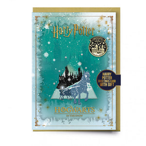 Harry Potter Hogwarts in The Snow Christmas Card with Pin Badge