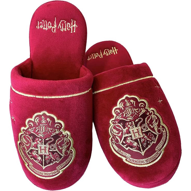Harry Potter: Hogwarts Gold on Burgundy Ladies Slippers (Size UK 5-7 / EU 38-41).