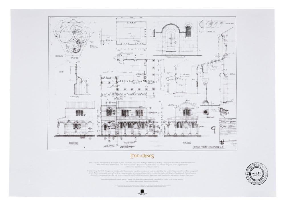 The Lord of the Rings - The Courtyard of Minas Tirith Blueprint Official Weta Workshop Fine Art Print